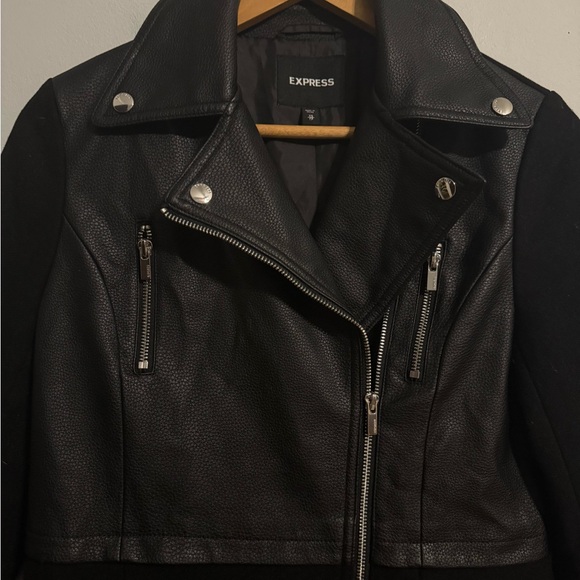 Express Black Wool Leather Panel Jacket - Picture 2 of 5